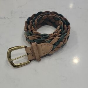 The Limited Braided Leather Tan and Green Belt with Gold Buckle